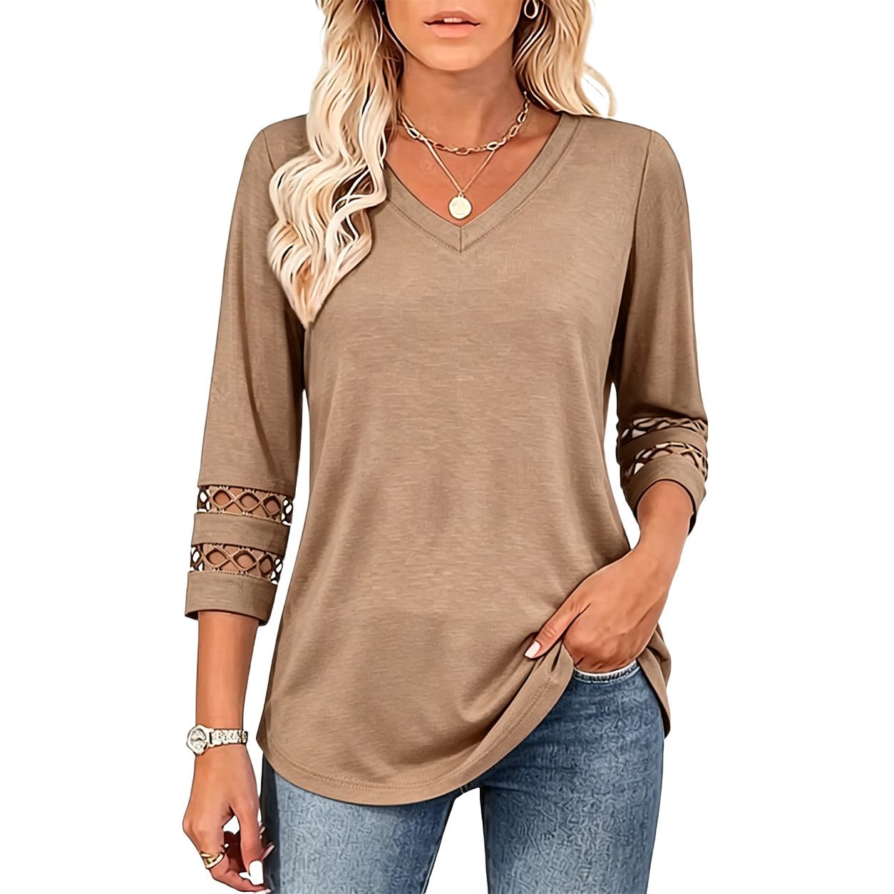 Summer Saleđź‘—Womens 3/4 Length Sleeve Tops Trendy V Neck T Shirts